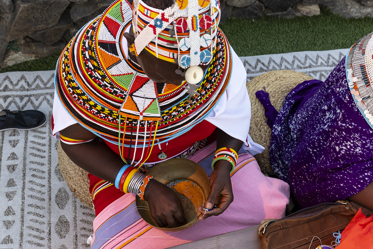 Woman beading