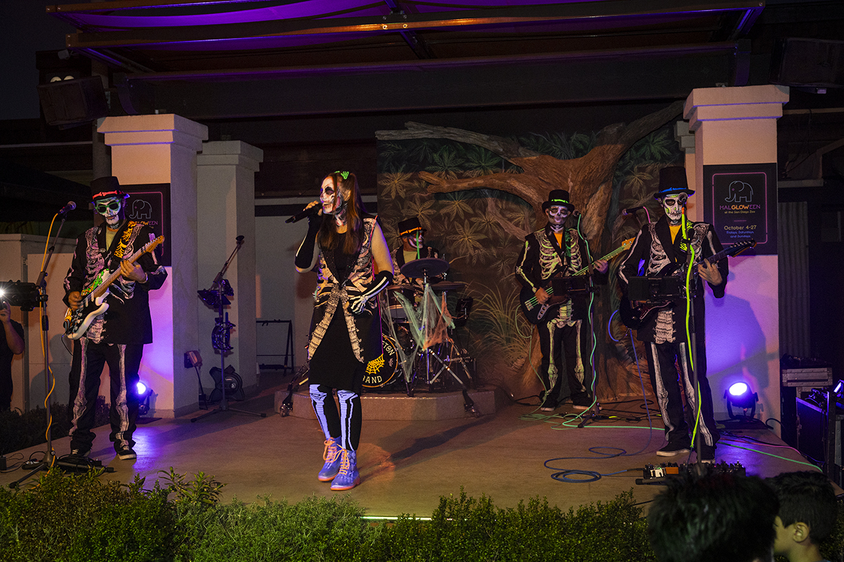 skeleton band at the zoo's front street stage